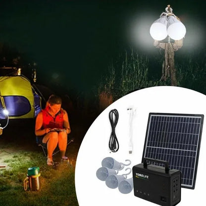 12V 4A Portable Solar Panel Power Generator Emergency Energy Storage Kit with 4 LED Lights USB Charger