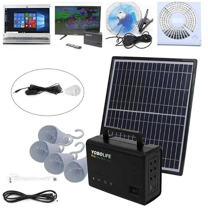 12V 4A Portable Solar Panel Power Generator Emergency Energy Storage Kit with 4 LED Lights USB Charger